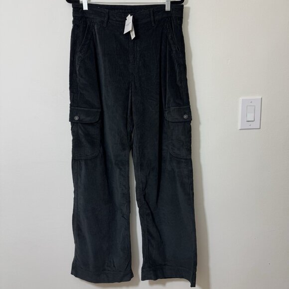 American Eagle Women’s Super High Rise Baggy Wide Leg Corduroy Pants Sz 12 Long - Picture 1 of 6
